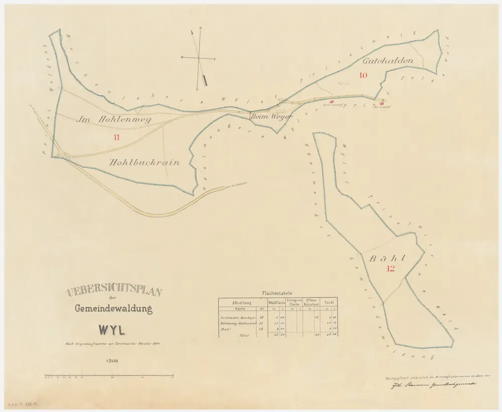 Wil: Gemeinde-, Genossenschafts- und Privatwaldungen: Wil: Gemeindewaldungen Holenweg (Im Hohlenweg), Holbuckrain (Hohlbuckrain), Weier (Beim Weyer), Guetihalden (Gutehalden), Bäl (Bähl); Grundrisse