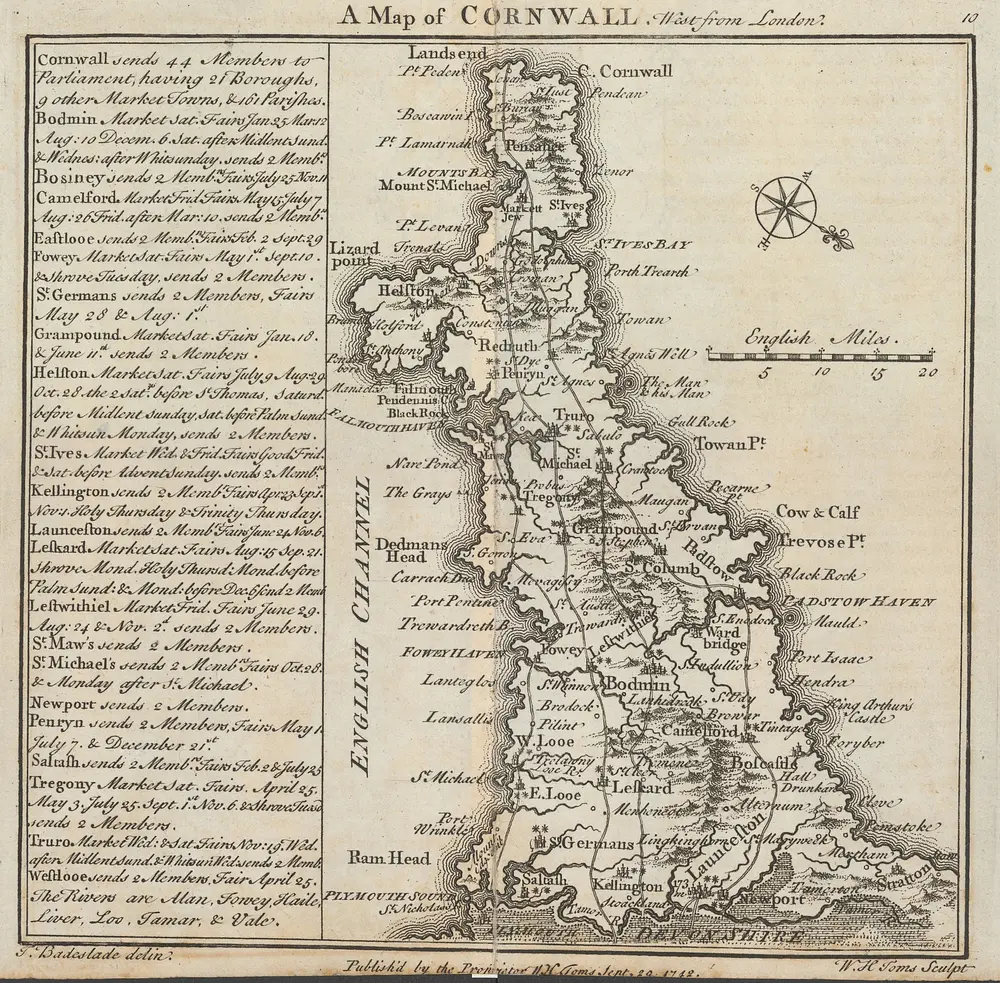 A Map of Cornwall. West from London. [Karte], in: Chorographia Britanniae, or, A new set of maps of all the counties in England and Wales, S. 49.