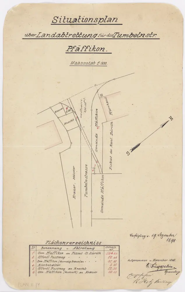 Pfäffikon: Landabtretung für die Tumbelnstrasse; Situationsplan