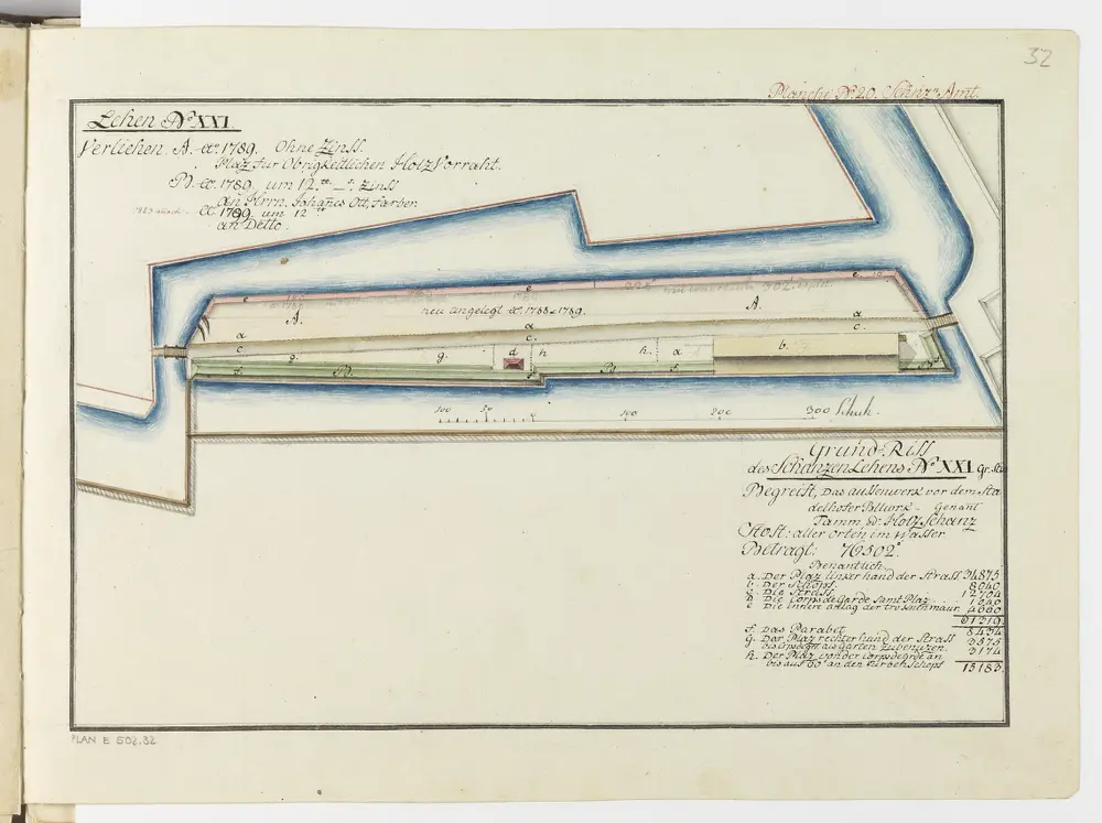 Zürich: Dem Spital Zürich gehörende Lehen in den Fortifikationswerken; Ansichten, Grundrisse und Schnitte: Schanzenlehen Nr. 21 Grosse Stadt, beim Aussenwerk vor dem Stadelhofer-Bollwerk, genannt Damm- oder Holzschänzli; Grundriss