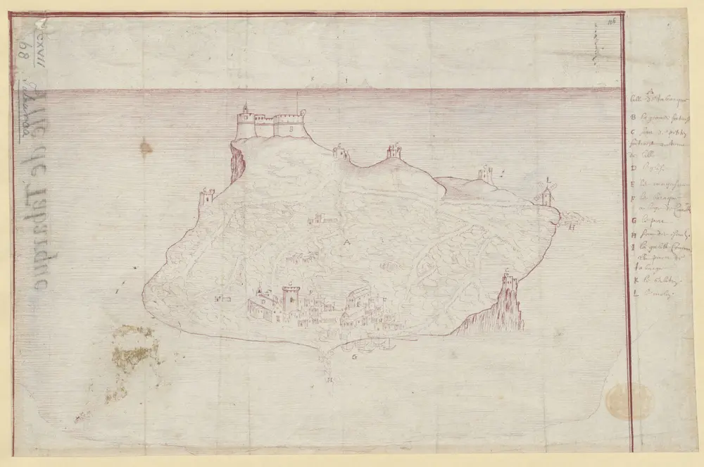 [A plan or bird's-eye view of the island of tabarca; drawn about 1700].