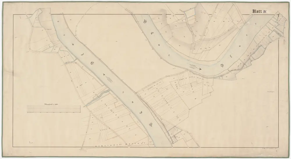 Adlikon, Ossingen: Von der Grenze zwischen Thalheim an der Thur (damals Dorlikon) und Adlikon bei Dätwil bis zur Ossinger Eisenbahnbrücke, Thurkorrektion, Katasterplan Blatt IV; Situationsplan (Thur-Gebiet Nr. 26 d)