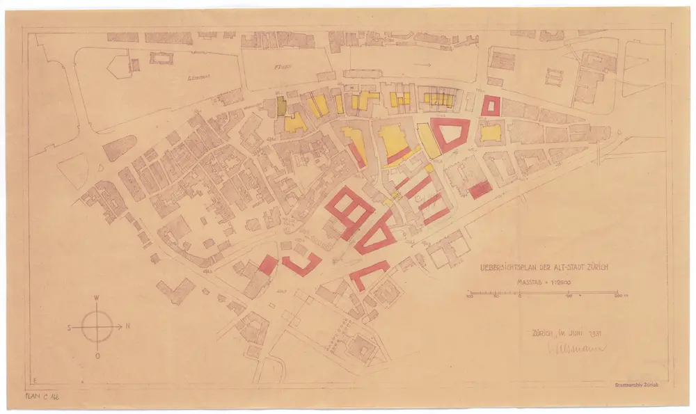 Situationsplan des projektierten Zähringerdurchbruchs und des projektierten Neubaus des umliegenden Altstadtquartiers