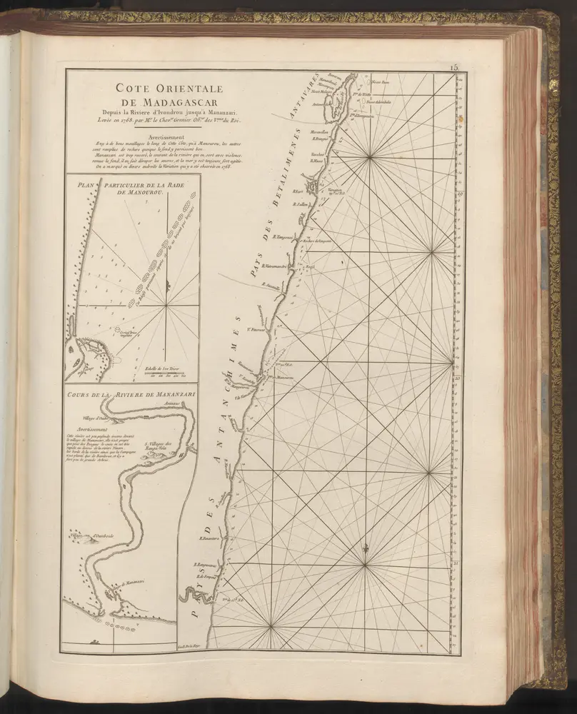 Cote Orientale de Madagascar Depuis la Rviere d'Ivondrou jusqu'à Mananzari. - Plan Particulier de la Rade de Manourou.