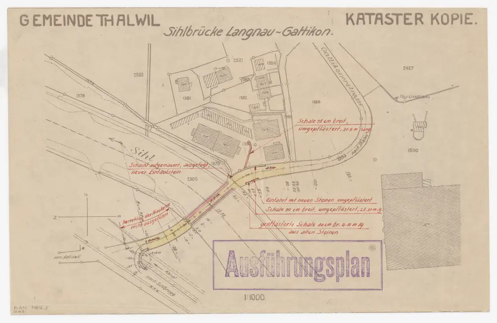 Langnau am Albis, Thalwil: Brücke über die Sihl bei Gattikon: Situationsplan