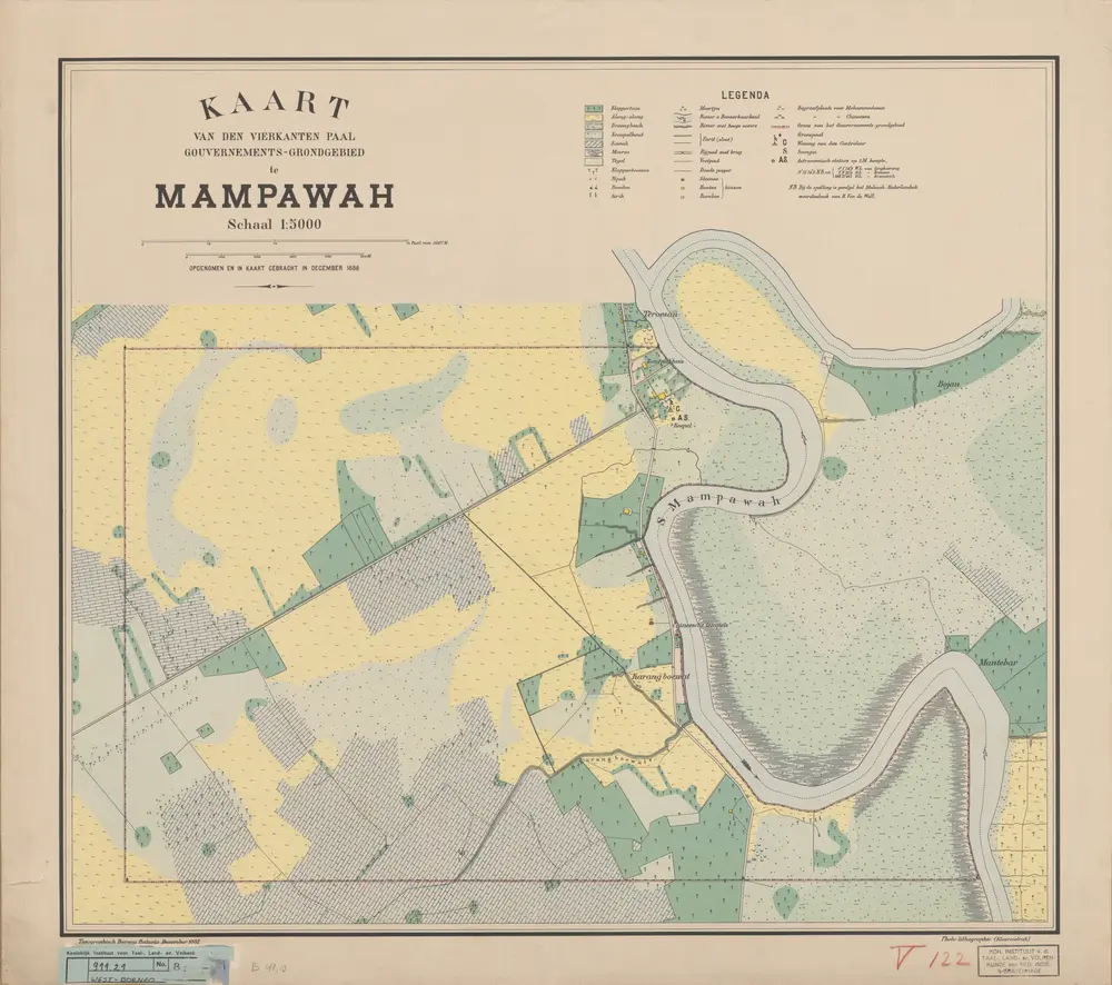 Kaart van den vierkanten paal gouvernements grondgebied te Mampawah / Topographisch Bureau