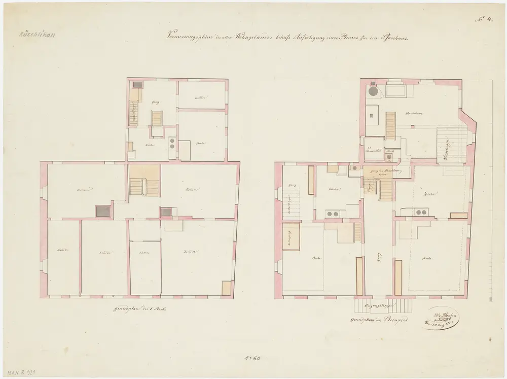 Rüschlikon: Projektiertes Pfarrhaus, Erdgeschoss und 1. Stock; Grundrisse (Nr. 4)