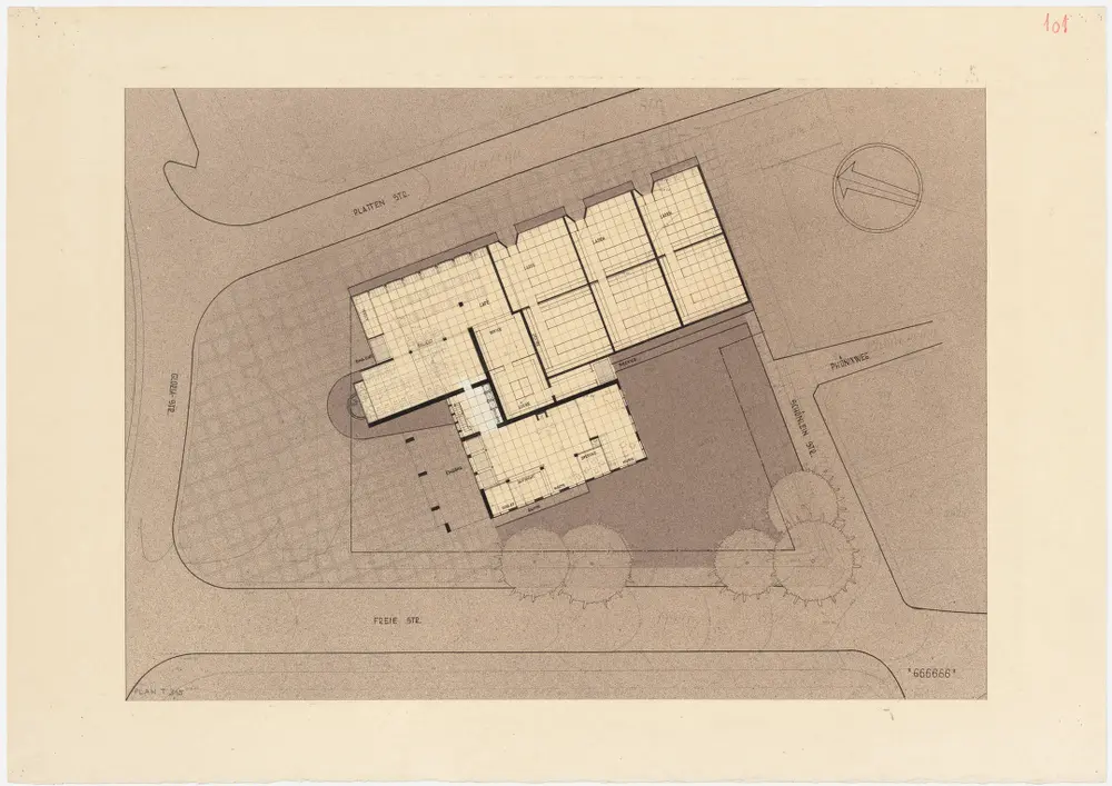 Zürich: Schwesternhaus des Kantonsspitals Zürich; Projekt 666666; Erdgeschoss; Grundriss und Situationsplan