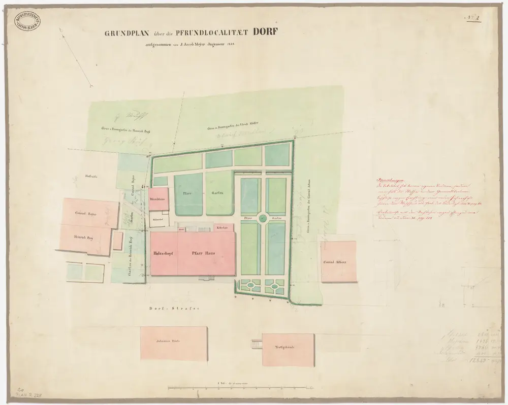 Dorf: Pfrundlokalität mit Pfarrhaus und Umgebung; Grundriss (Nr. 2)