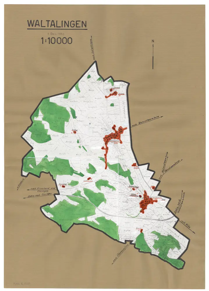 Waltalingen: Definition der Siedlungen für die eidgenössische Volkszählung am 01.12.1950; Siedlungskarte