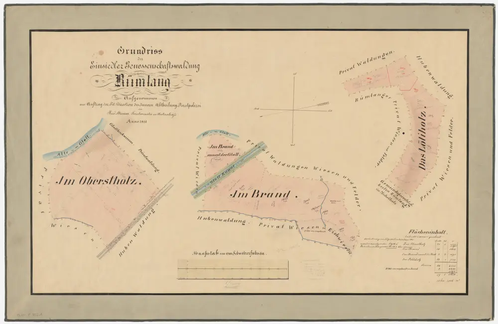 Rümlang: Der Hubengenossenschaft und der Einsiedler Genossenschaft gehörende Waldungen: Einsiedler Genossenschaftswaldungen Oberstholz, Brand, Löli (Lööliholz); Grundrisse