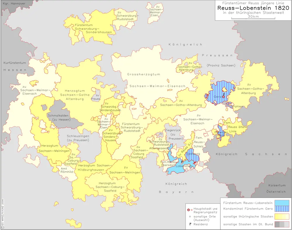 Fürstentümer Reuß jüngere Linie Reuß-Lobenstein 1820 in der thüringischen Staatenwelt
