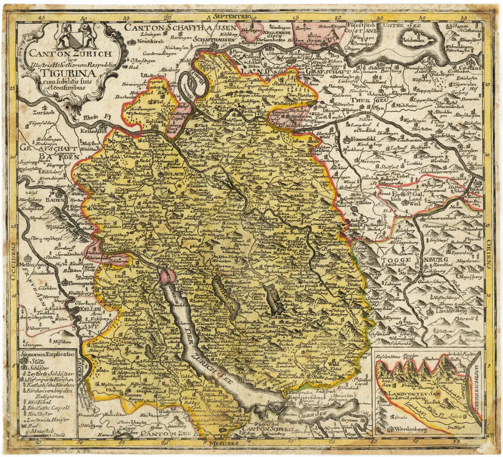 Karte des Kantons Zürich mit seinen Untertanengebieten und Grenzen von 1765