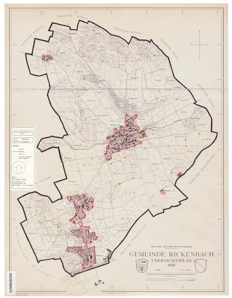 Rickenbach: Definition der Siedlungen für die eidgenössische Volkszählung am 01.12.1970; Siedlungskarte