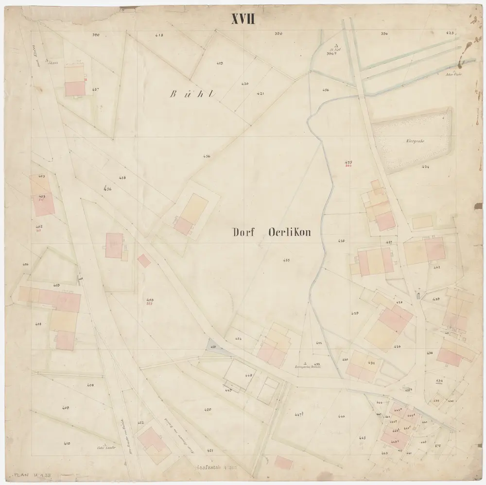 Oerlikon: Gemeinde; Kataster-Ergänzungspläne: Blatt XVII: Bühl und Dorf Oerlikon; Situationsplan