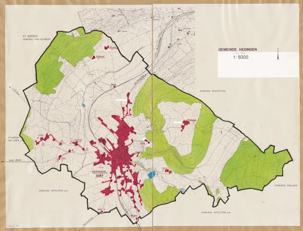 Hedingen: Definition der Siedlungen für die eidgenössische Volkszählung am 01.12.1960; Siedlungskarte Nr. 18