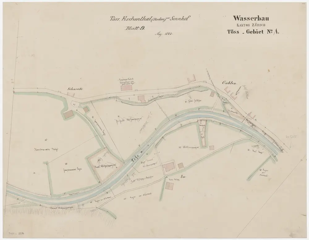 Bauma: Töss von unterhalb der hölzernen Brücke bei Blacketen bis Gublen; Situationsplan (Töss-Gebiet Nr. 1, Blatt 9)