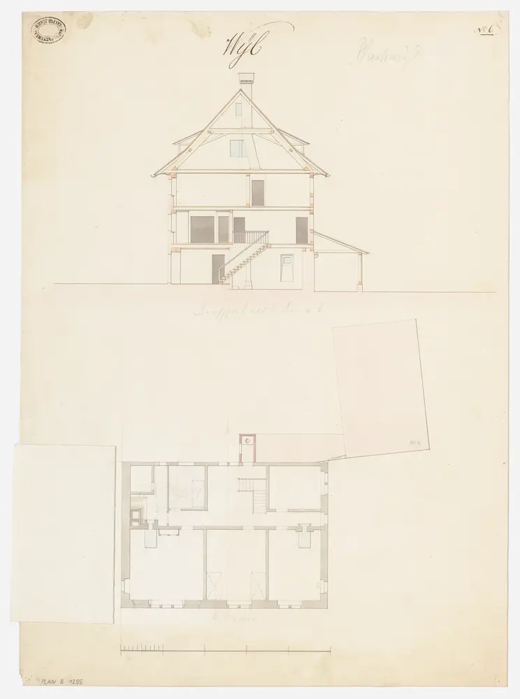 Wil: Pfarrhaus; Grundriss des 2. Stocks und Querschnitt (Nr. 6)