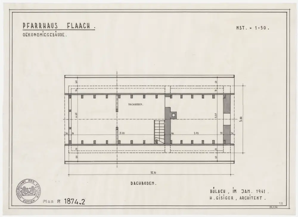 Flaach: Ökonomiegebäude: Dachgeschoss; Grundriss (Nr. 13)