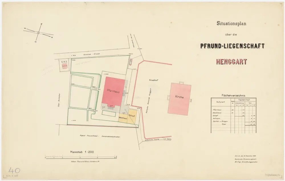 Henggart: Pfrundliegenschaft mit Kirche, Pfarrhaus und Umgebung; Grundriss