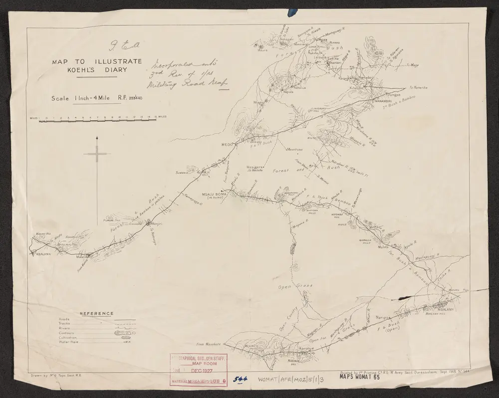 Area between Rivers Zambesi & Ruvuma. Compass traverses  - War Office ledger. Lithographs. Printed by 1st. Printing Co. R.E. "B" Army Section, 1918.