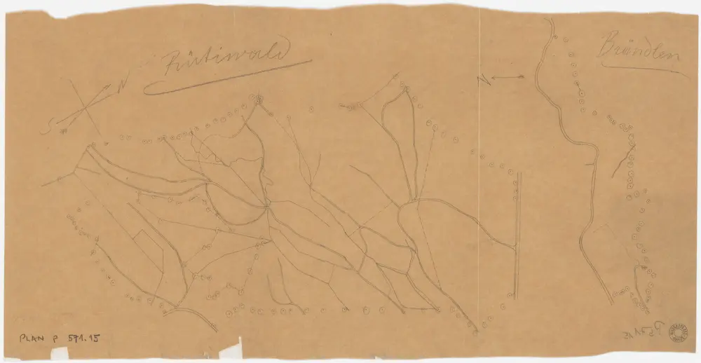 Rüti, Dürnten, Bubikon: Staatswaldung: Rüti: Brändlen, Rütiwald; Grundriss (Skizze)