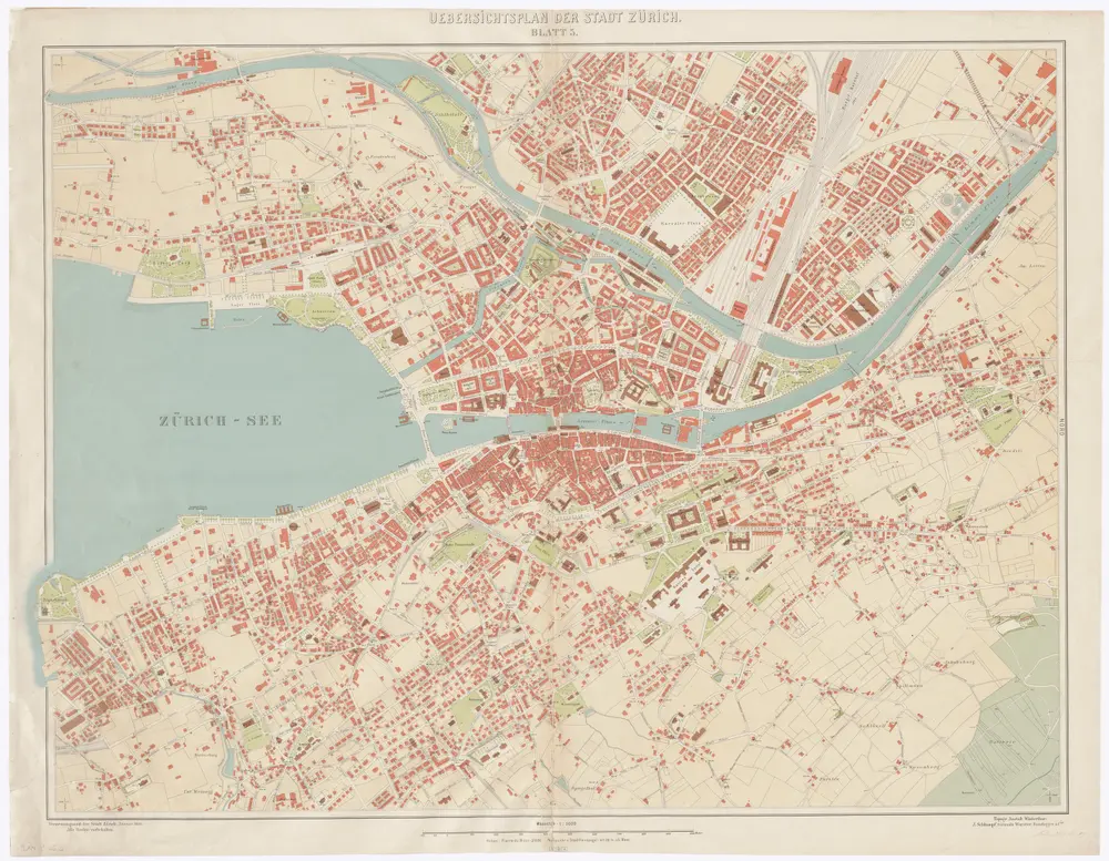 Übersichtsplan der Stadt Zürich und der umliegenden Gemeinden in 9 Blättern: Blatt 5: Zürich Zentrum