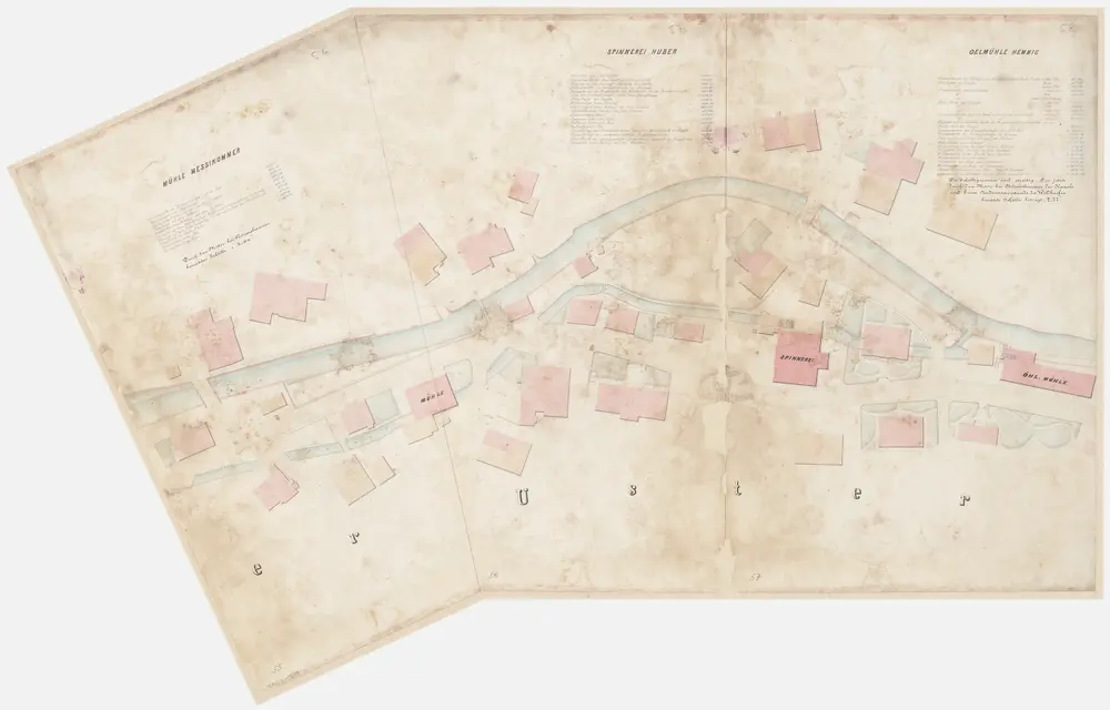 Seegräben bis Uster: Aabach vom Pfäffikersee bis zum Greifensee; Grundrisse: Uster: Mühle Messikommer, Spinnerei Huber und Ölmühle Hemmig in Oberuster; Grundriss