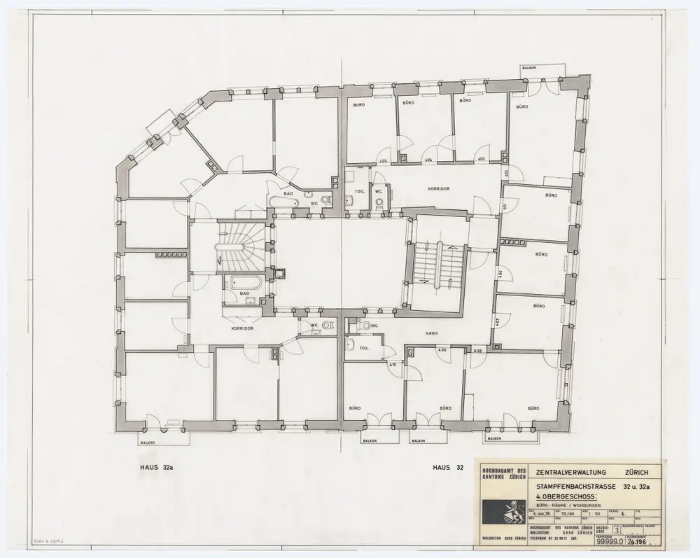 Zentralverwaltung, Stampfenbachstrasse 32 und 32 a: Grundrisse: 4. Stock; Grundriss