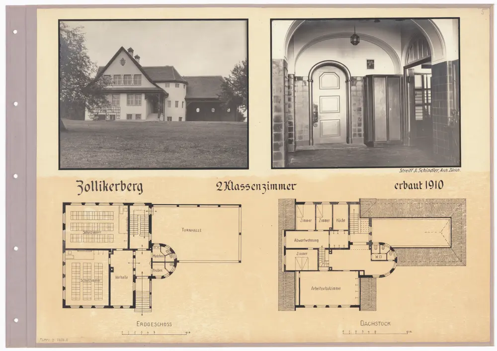 Schulhäuser des Kantons Zürich: Zollikerberg, Schulhaus; Grundrisse und Fotos des Gebäudes