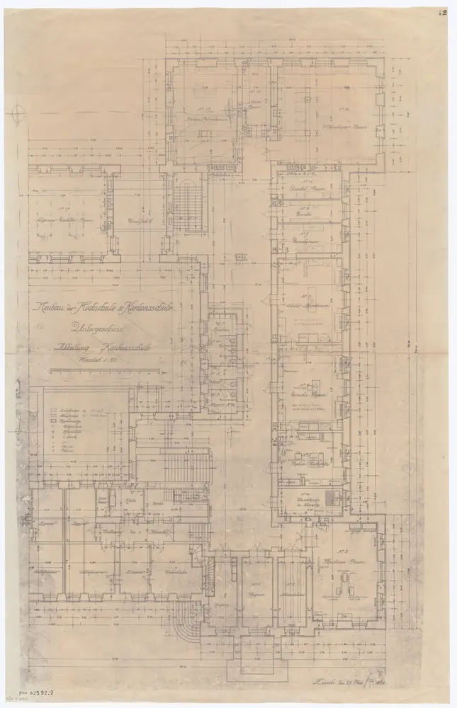 Universität Zürich (Chemisches Institut) und Kantonsschule Zürich, Neubau Rämistrasse 76: Grundrisse: Abteilung Kantonsschule, Untergeschoss; Grundriss