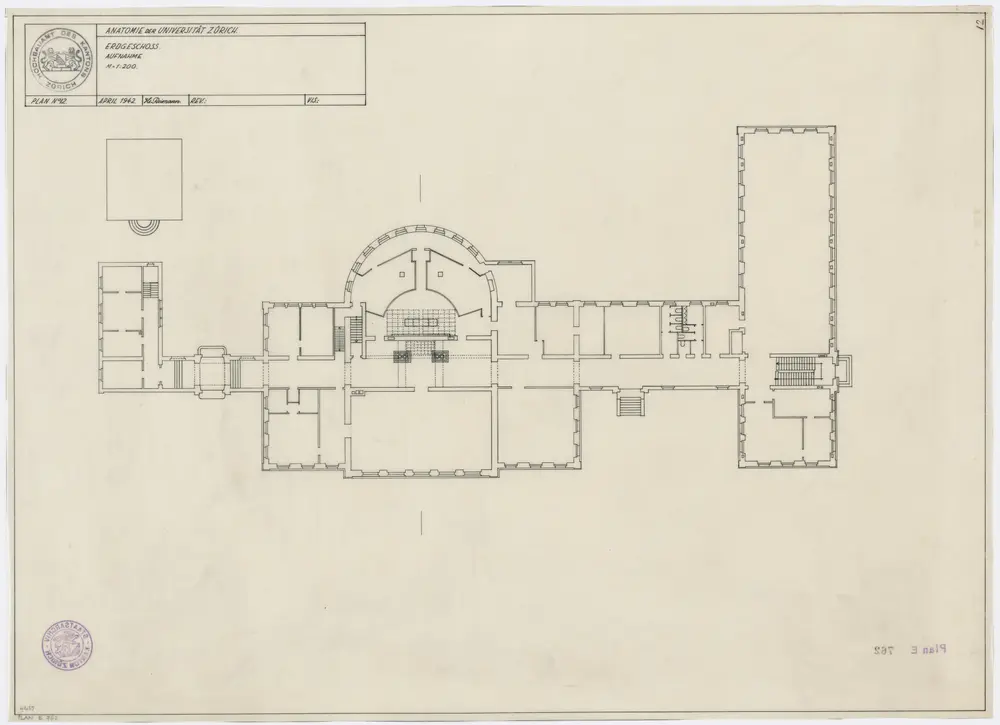 Zürich: Universität, Anatomie, Erdgeschoss; Grundriss