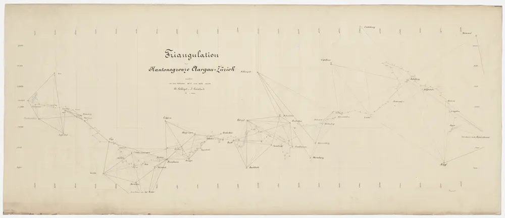 Triangulation entlang der Grenze zwischen den Kantonen Zürich und Aargau von Kaiserstuhl AG bis zur Reuss; Übersichtsplan
