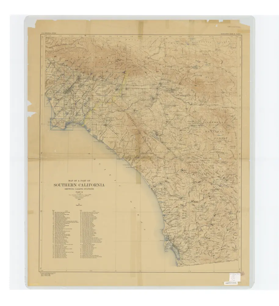 Map of a part of Southern California, showing gaging stations