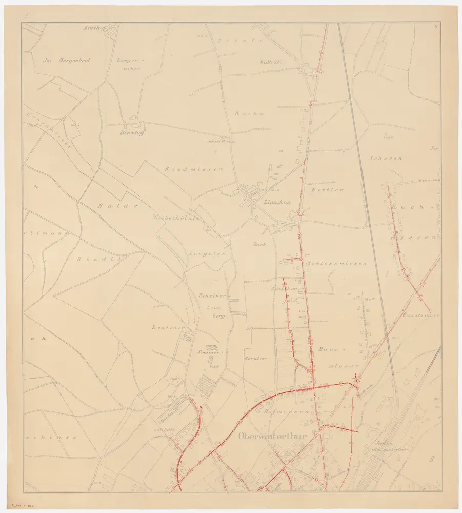 Winterthur: Gemeinde; Kanalisation: Blatt 5: Oberwinterthur: Freihof, Wallrüti, Halde, Ruchwiesen, Mooswiesen und Hofwiesen; Übersichtsplan