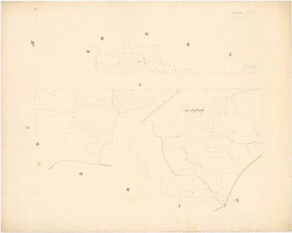 Soubor katastrálních map obcí ležících na území velkostatku orlického s přivtělenými statky, s vyznačením příslušné tratě státní dráhy (polohorysy tratí), list 12 list 12