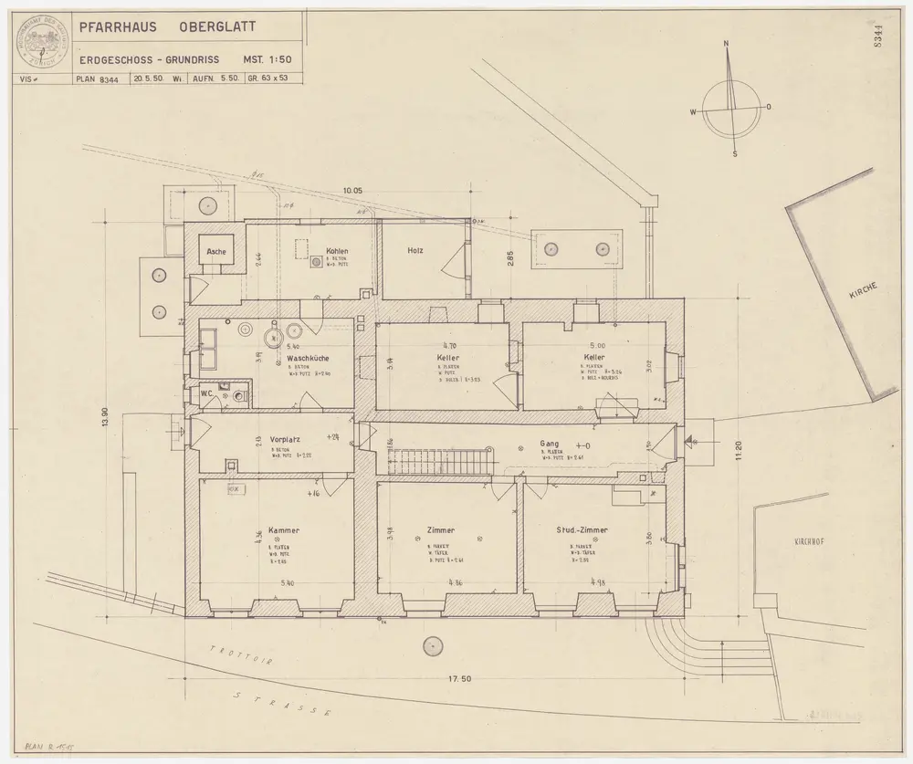 Oberglatt: Pfarrhaus, Erdgeschoss; Grundriss