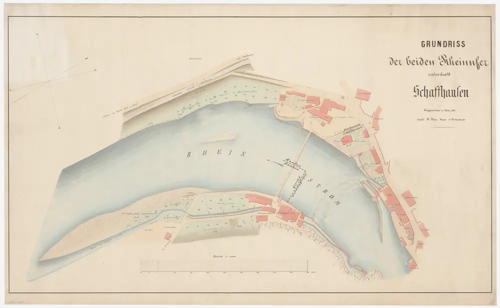 Schaffhausen, Neuhausen SH, Flurlingen: Rhein von oberhalb der äusseren Mühle bis zum Kanaleinlauf der Tonwarenfabrik: Situationsplan (Rhein-Gebiet Nr. 12 b)