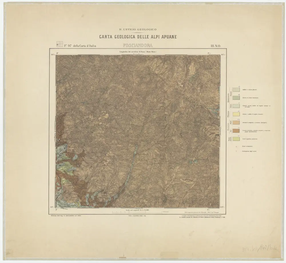 Fo. 97 della Carta d'Italia, III. N.O., Fosciandora, uit: Carta geologica delle Alpi Apuane