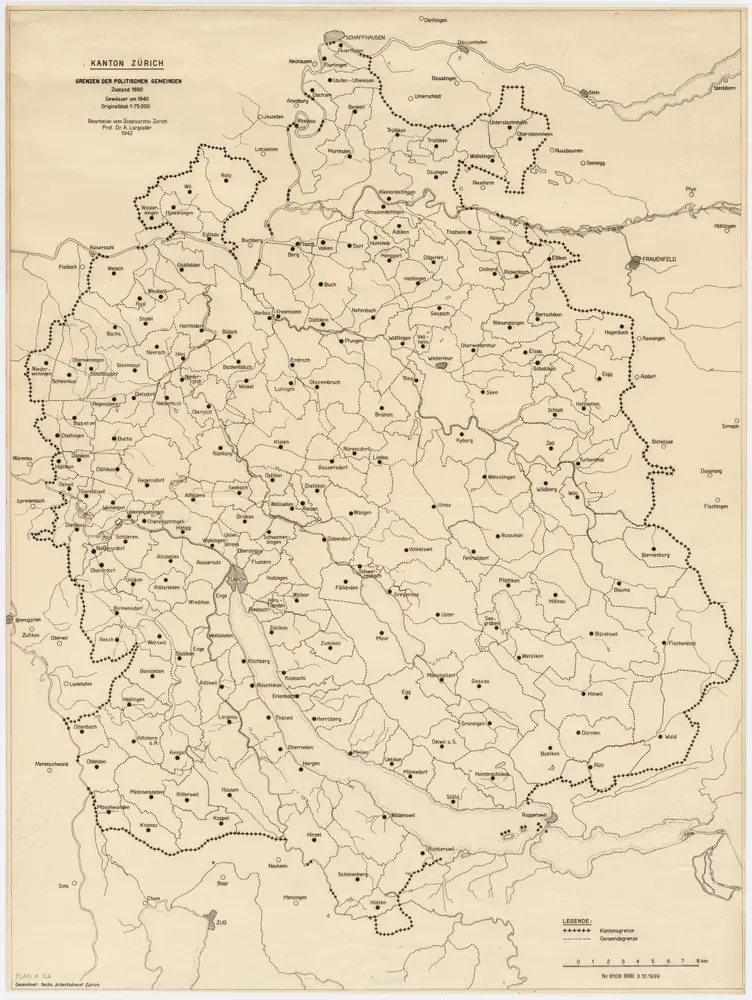 Kanton Zürich: Grenzen der politischen Gemeinden um 1890, Gewässer um 1840