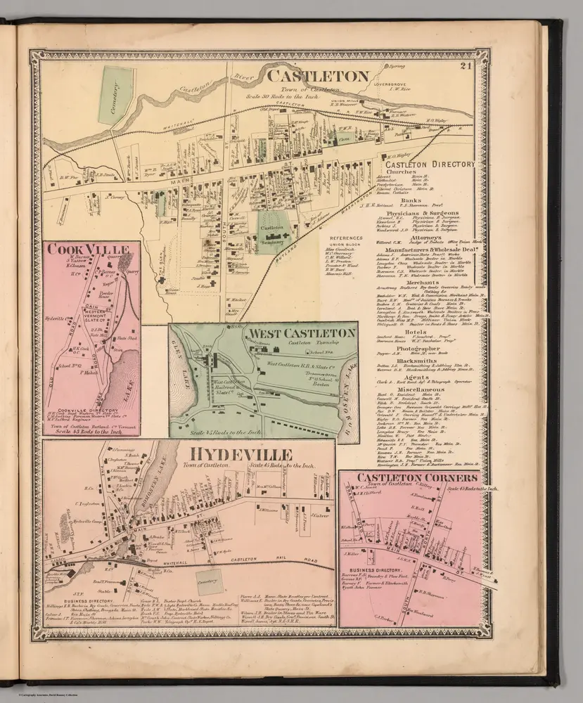 Castleton.  Cook Ville.  West Castleton.  Hydeville.  Castleton Corners, Rutland County, Vermont.