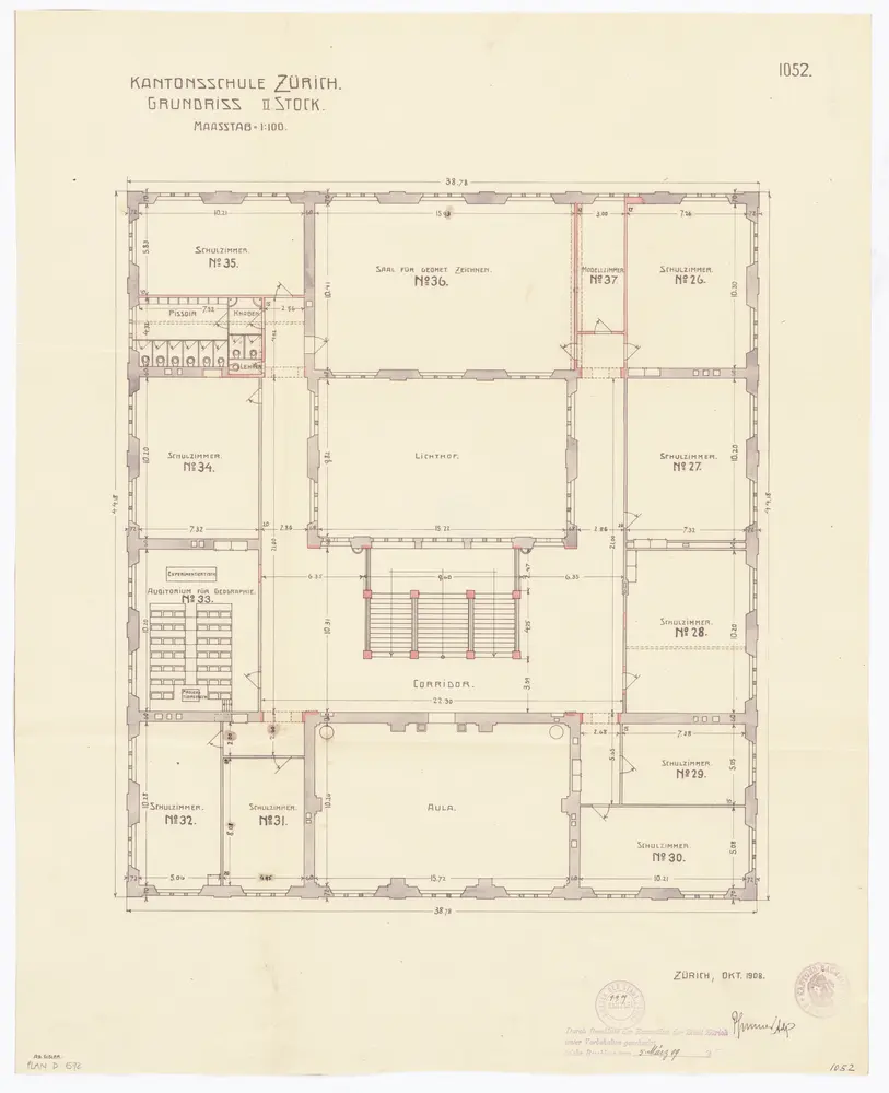 Kantonsschule, Rämistrasse 59: 2. Stock; Grundriss