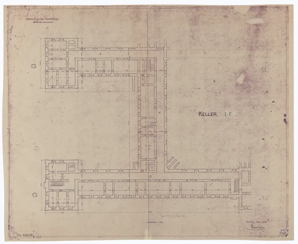 Irrenheilanstalt Burghölzli: Frauenabteilung, Keller; Grundriss