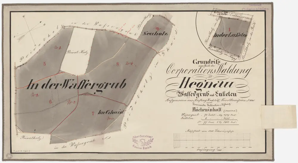 Volketswil: Genossenschaftswaldung Hegnau: Wassergrueb, Gheid (Ghaid), Neuholz, In der Luketen; Grundriss (II)