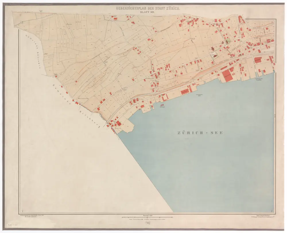 Übersichtsplan der Stadt Zürich und der umliegenden Gemeinden in 23 Blättern, Blatt XII: Teil von Wollishofen