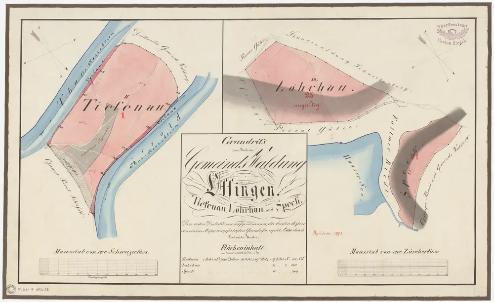 Ossingen: Gemeinde- und Staatswaldungen: Gemeindewaldungen Tüfenau (Tiefenau), Loorhau (Lohrhau), Speck; Grundrisse