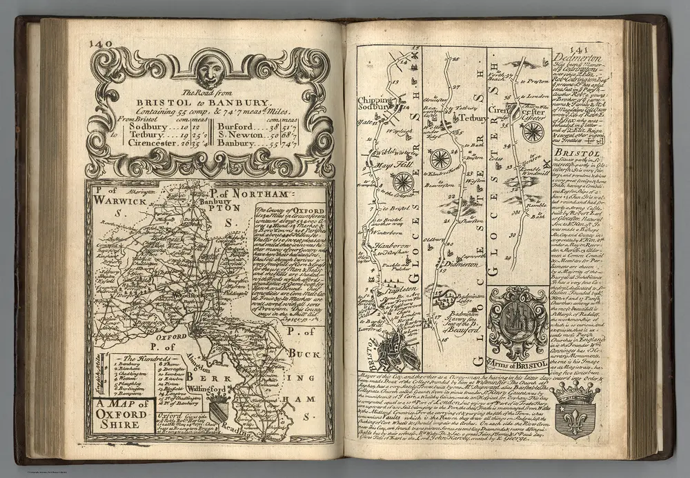 Road from Bristol to Banbury.  Map of Oxfordshire.