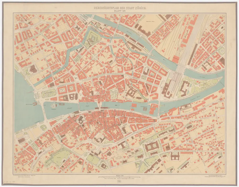 Übersichtsplan der Stadt Zürich und der umliegenden Gemeinden in 23 Blättern, Blatt XIV: Zürich Zentrum