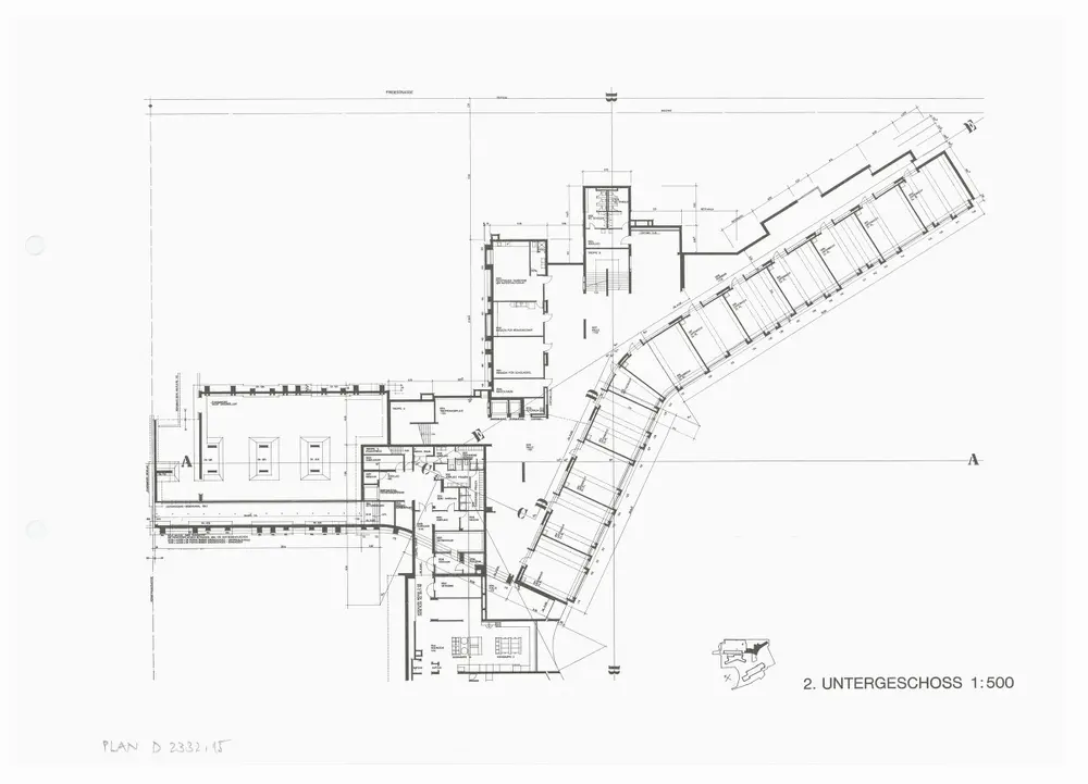 Kantonsschule Rämibühl: Ansichten, Grundrisse und Schnitte: Gymnasien: 2. Untergeschoss; Grundriss