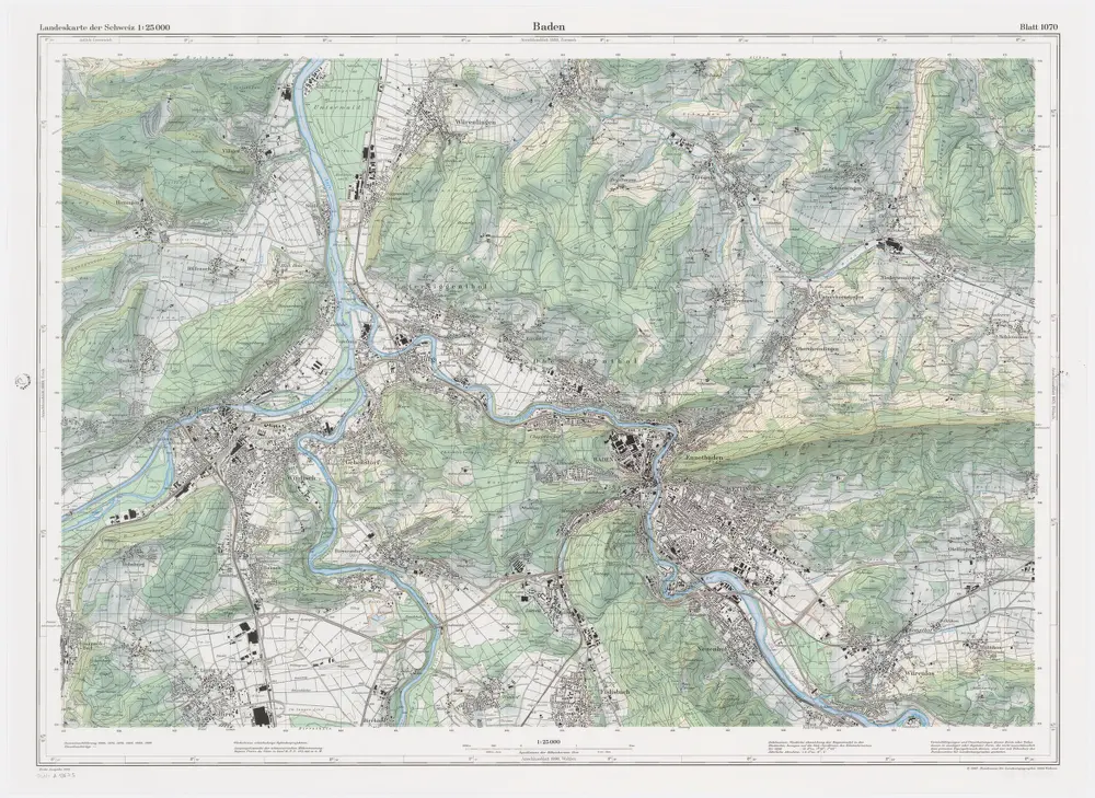 Landeskarte der Schweiz 1 : 25000: Den Kanton Zürich betreffende Blätter: Blatt 1070: Baden AG